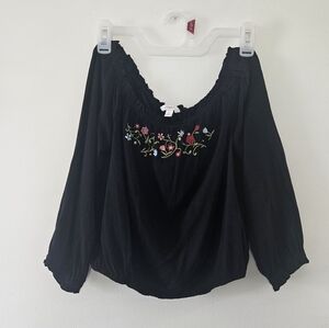 Candie's Embroidered Black Off The Shoulder Blouse Small